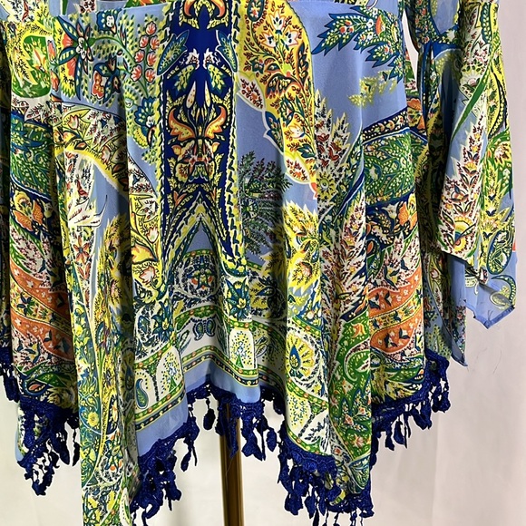 NWT Umgee Blue Multicolor Paisley Print Bell Sleeve Kimono Jacket - Picture 13 of 16